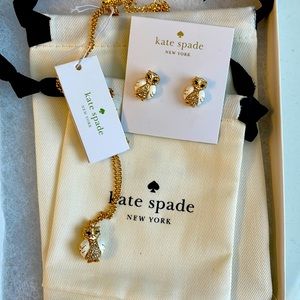 Kate Spade golden owl necklace and earrings